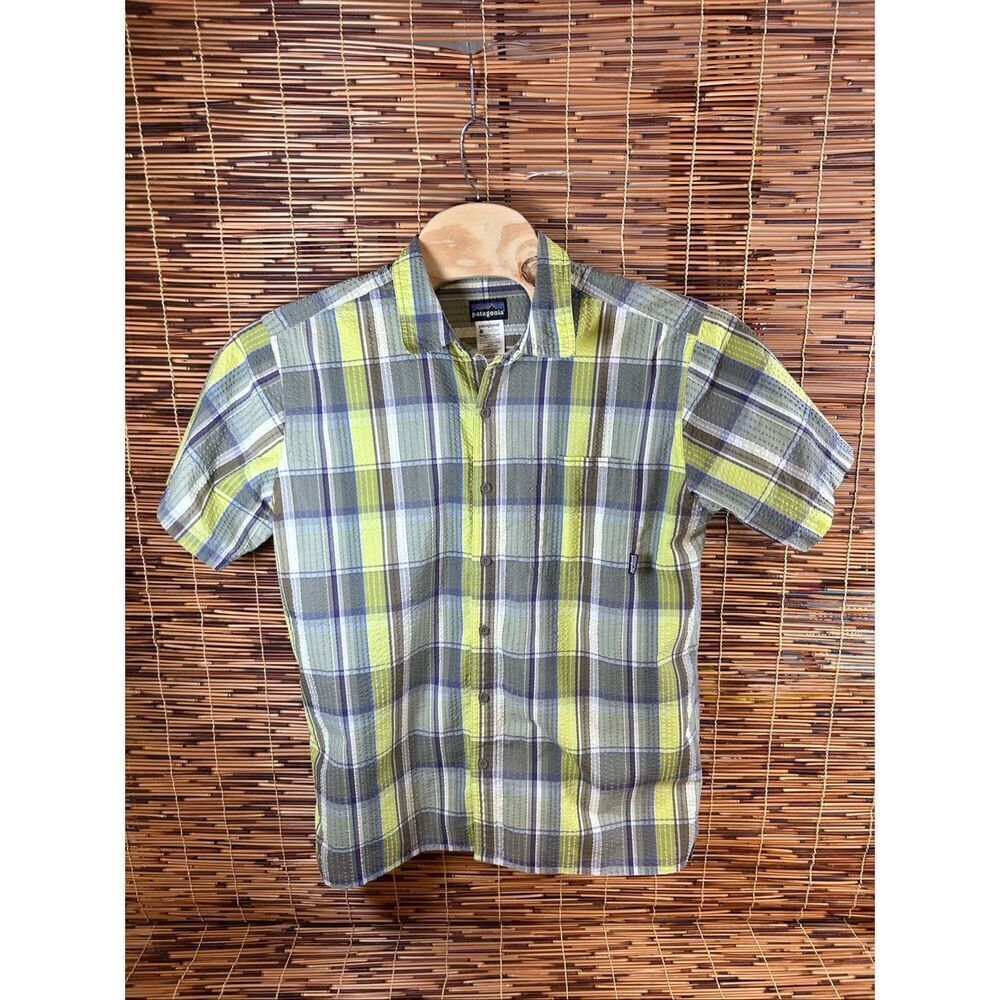 Patagonia Purple Green and Blue Plaid Shirt Size Large